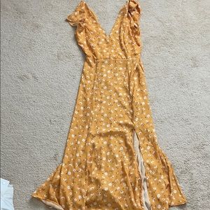 Shein Yellow Floral Print Backless Maxi